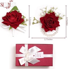 Handmade Silk Rose Corsage and Boutonniere Set in Gift Box – Perfect for Events