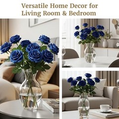 PCS Fake Roses, Artificial Flowers, Silk Faux Rose with Long Stems for 60 Blue