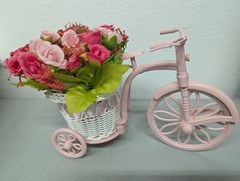 Pink Bike Flower Basket Artificial Flower Rose Tricycle Rattan Basket decoration