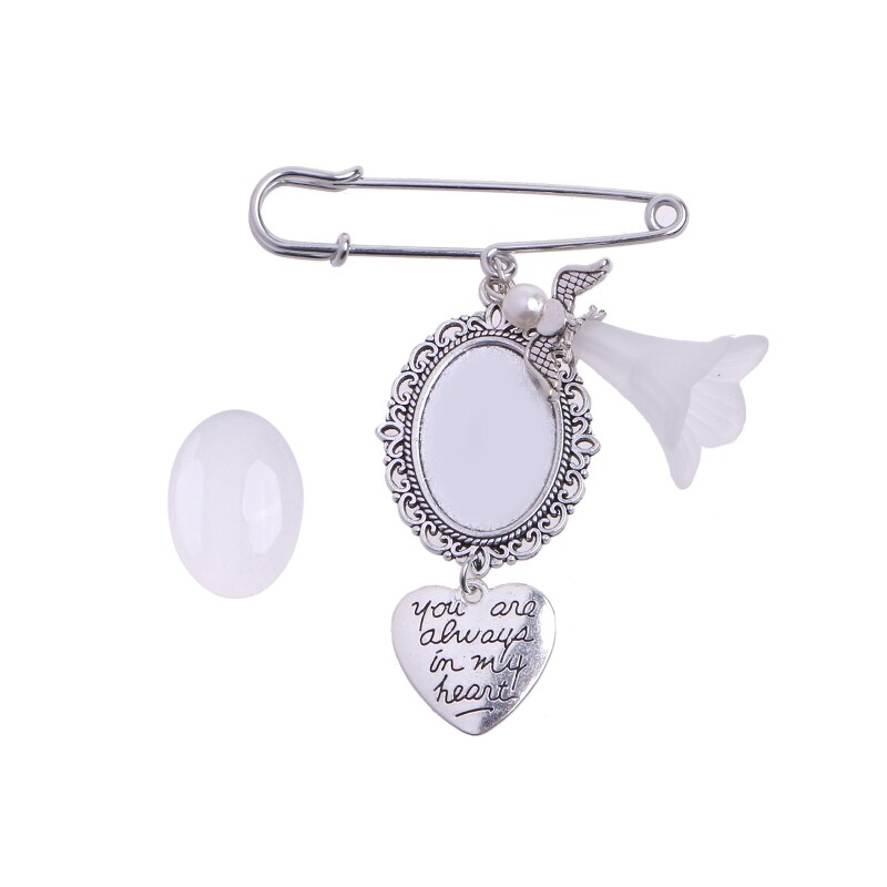 Lacy Oval Frame Bridal Charm Brooch Wedding Bouquet Photo Charm Easy to Make