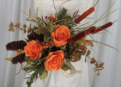 Orange Autumn Rustic Antlered Silk Wedding Bouquet