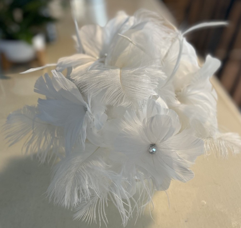 Custom Made White Feather Rhinestone Bridal Bouquet