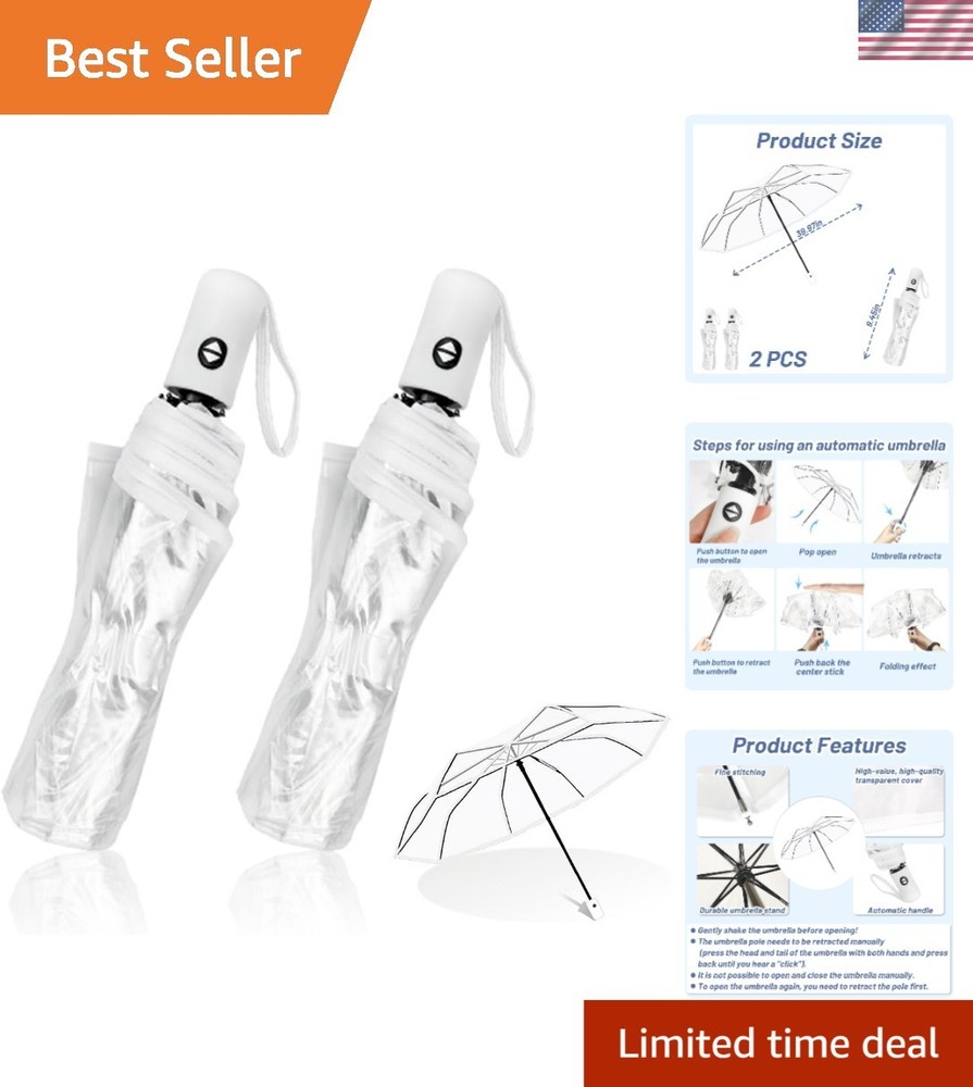 Elegant Clear Umbrella Set – 39.38″ Canopy, Lightweight & Perfect for Dating