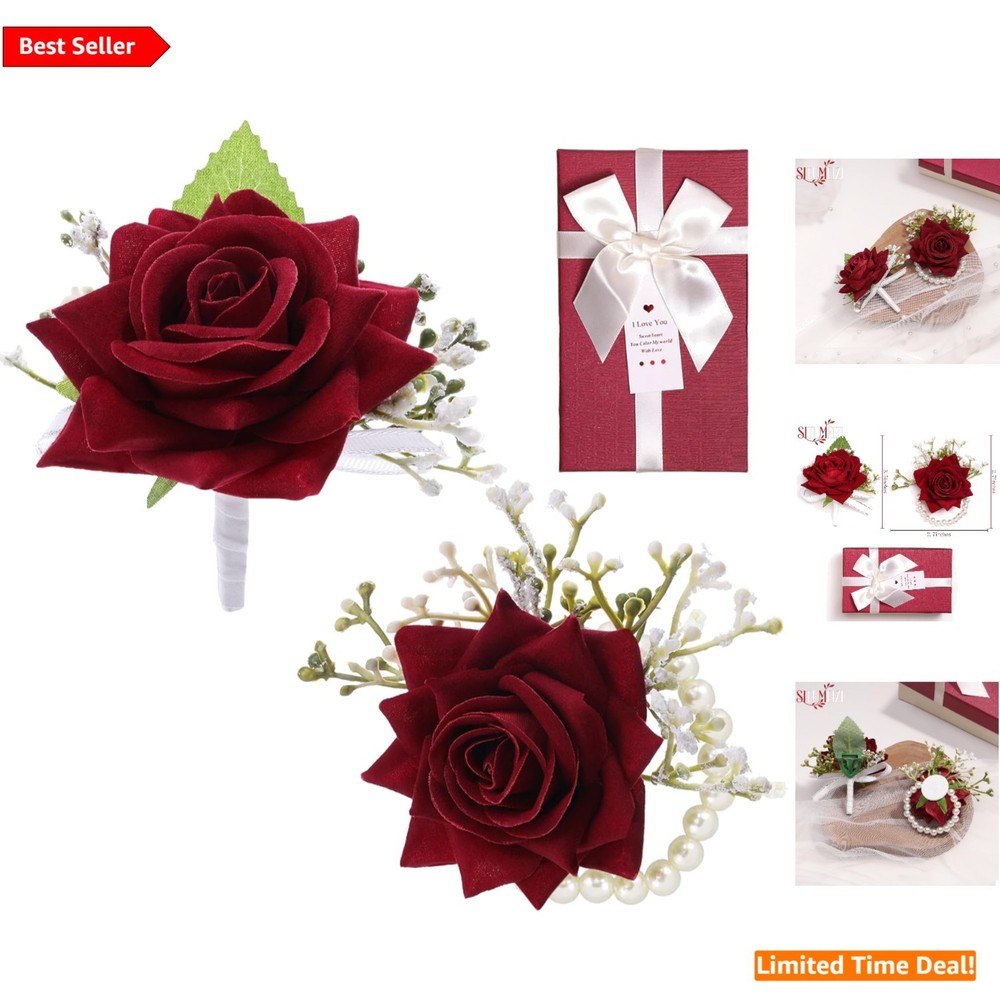 Handmade Silk Rose Corsage and Boutonniere Set in Gift Box – Perfect for Events