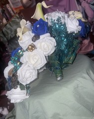 Handmade Peacock Coloring Silk Flower And Antique Broach Wedding Bouquet