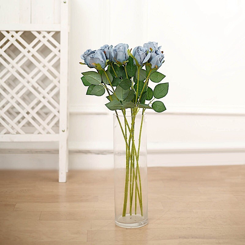 DUSTY BLUE 24 Artificial 31″ Long Stem Silk ROSE FLOWERS Party Event Decorations