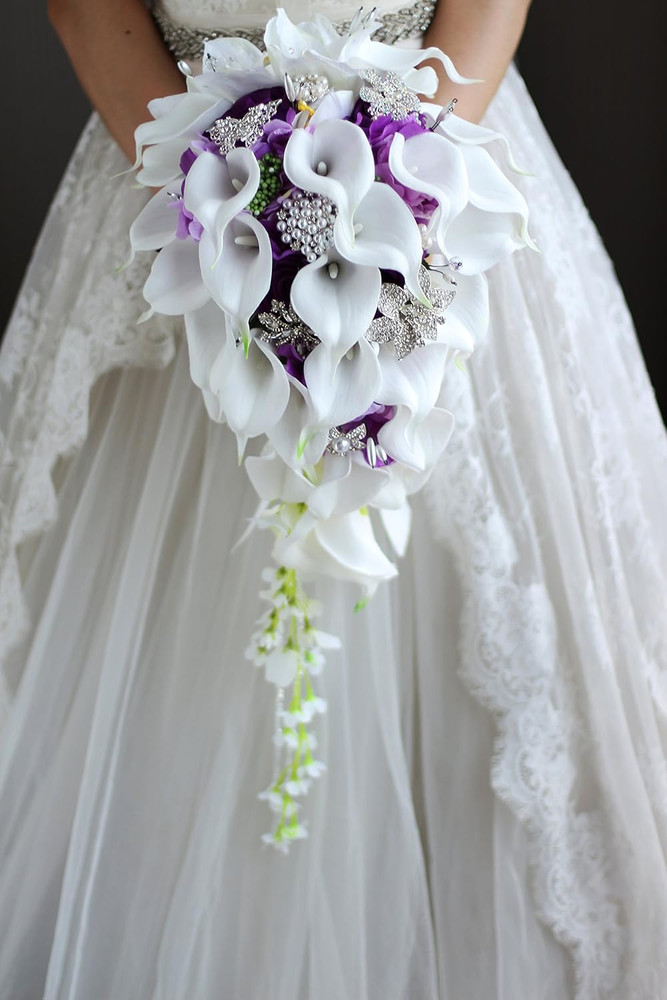 New Bridal Bouquet, Wedding Flowers, Calla Lilies, Artificial Flowers, Waterfall