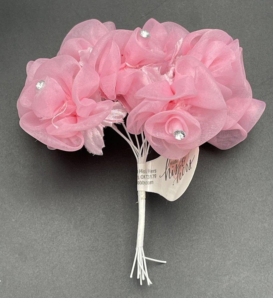 Studio His & Hers Pink Organza Rhinestone Rose Pick 914333