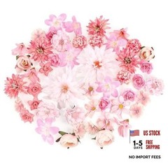 48 PCS Fake Flowers Heads – Artificial Flower Heads Bulk Silk Faux Rose Pink