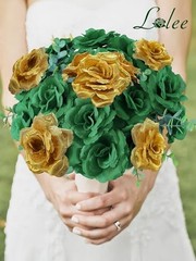 108pcs Roses Head Flowers with Stem – Emerald Green Gold Artificial Green-gold