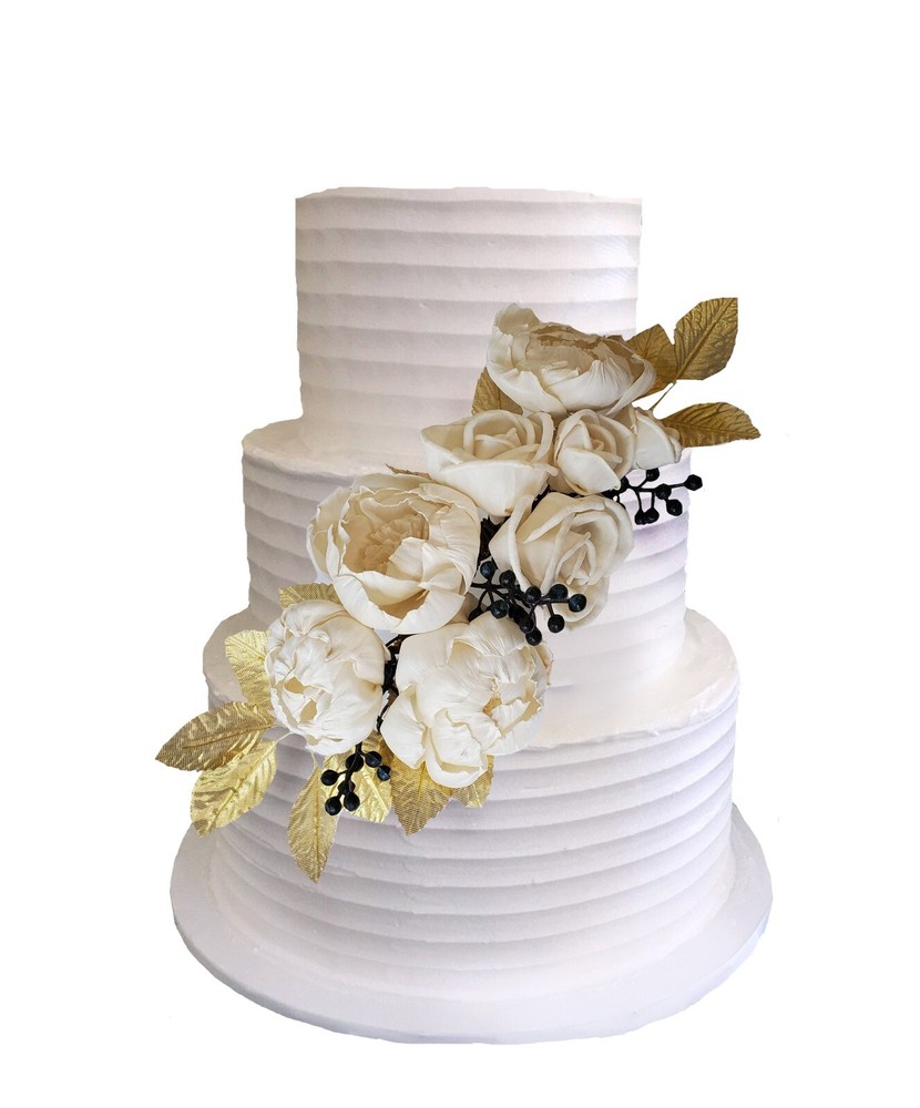 Gold Leaf Navy Blue & White Sola Wood Wedding Cake Flowers Garland Topper Decor
