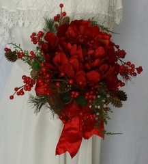 Grand Red Faux Chrysanthemum and Berry Bride or Bridesmaid Wedding Bouquet