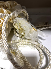Quinceanera Wedding WHITE CASCADE CREAM SATIN RIBBON BOUT SET NEW
