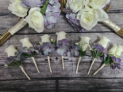 12 Piece Wedding Bouquet Set, Purple, Ivory, Rose, Peony, Vintage Style Bouquets