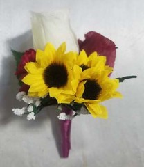 Burgundy Ivory Rose Sunflower Bridal Wedding Bouquet Accessories
