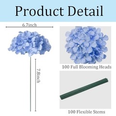 Faux Blue Hydrangea Artificial Flowers Bulk, Fake Silk Hydrangea 100 Pcs White