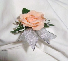 Peach*Wrist*Pin*corsage*Boutonniere*with silver ribbon*Prom*Wedding*Quinceanera
