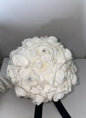 Artificial Wedding Bouquet With Bow, Rhinestone Embellishments And Ribbon Handle