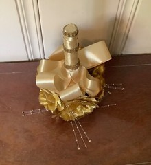 Gold colored roses and crystal bridal bouquet
