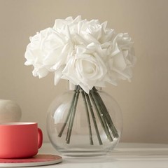 Artificial Roses Single Stem 10pcs Fake Silk Flower White(not Include Vase)