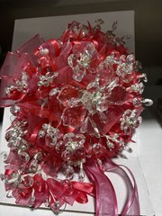 Quinceanera Wedding CORAL Silver Bouquet Crystals Tulle Ribbon Round NEW