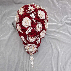 Yifuwedding Bride Water Drop Wine Red Bouquet Navy Blue Wedding Luxury Jewelry P