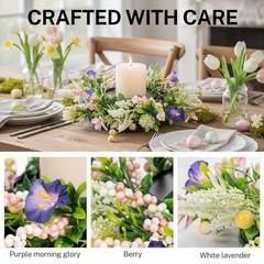 MOYEE Candle Holder Centerpieces for Tables,Candle Purple Trumpet Flower Wreath
