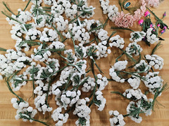 Lot of Satin Ribbon Roses & Silk Baby’s Breath Millinery Flowers on Wire Stem