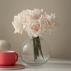Artificial Roses Single Stem 10pcs Fake Silk Pink Edge(not Include Vase)