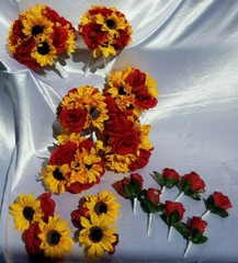 17 Piece Wedding Bouquet Set, Red Roses, Yellow Sunflowers, Bouquet Package