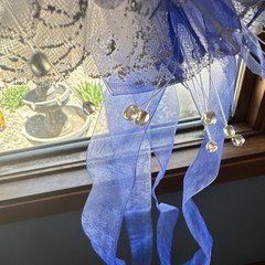 Artificial Blue White Wedding Door Hanger Wreath, Ribbon & Crystal Beads Floral