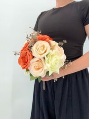 Burnt Orange & Peach Rose Bridal Bouquet, Wedding Bouquet, Silk Flower Bouquet