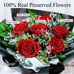 TUCCI FLORAL-Preserved Real Red Roses Bouquet, Forever Flowers with