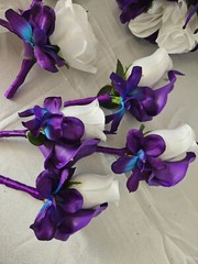 Wedding Bouquet Package, Turquoise, Purple, White, Flower Set 12 Pieces