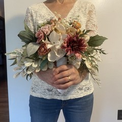 Bridal Wedding Bouquet Hand made Budget Friendly Faux Flowers White Pink Green