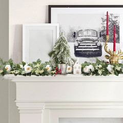 2Pack White 6.6 Ft Eucalyptus Garland with Lovely Faux Rose Flowers, Artificial