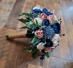 Pink Mauve Navy Dusty Blue Sola Wood Bridal Bouquet Artificial Wedding Flowers