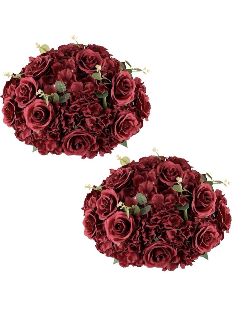 Nuptio Flower Wedding Centrepieces for Tables: 2 Pcs Burgundy Artificial Flower