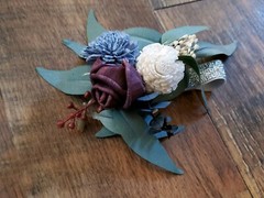 Burgundy Dusty Blue Sola Wood Bridal Bouquet Artificial Cascade Wedding Flowers