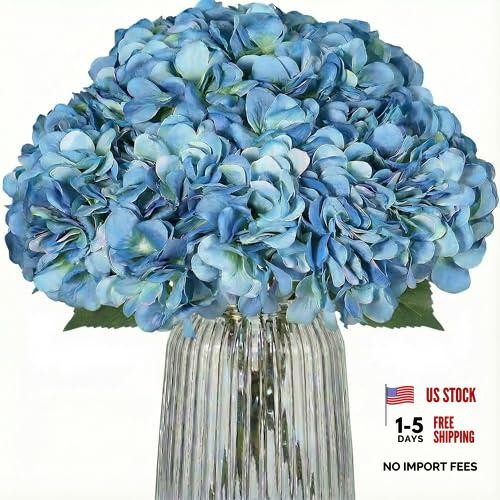 2Bouquets Artificial Fake Flowers Silk Hydrangea Dark Blue, 5 Flower Heads