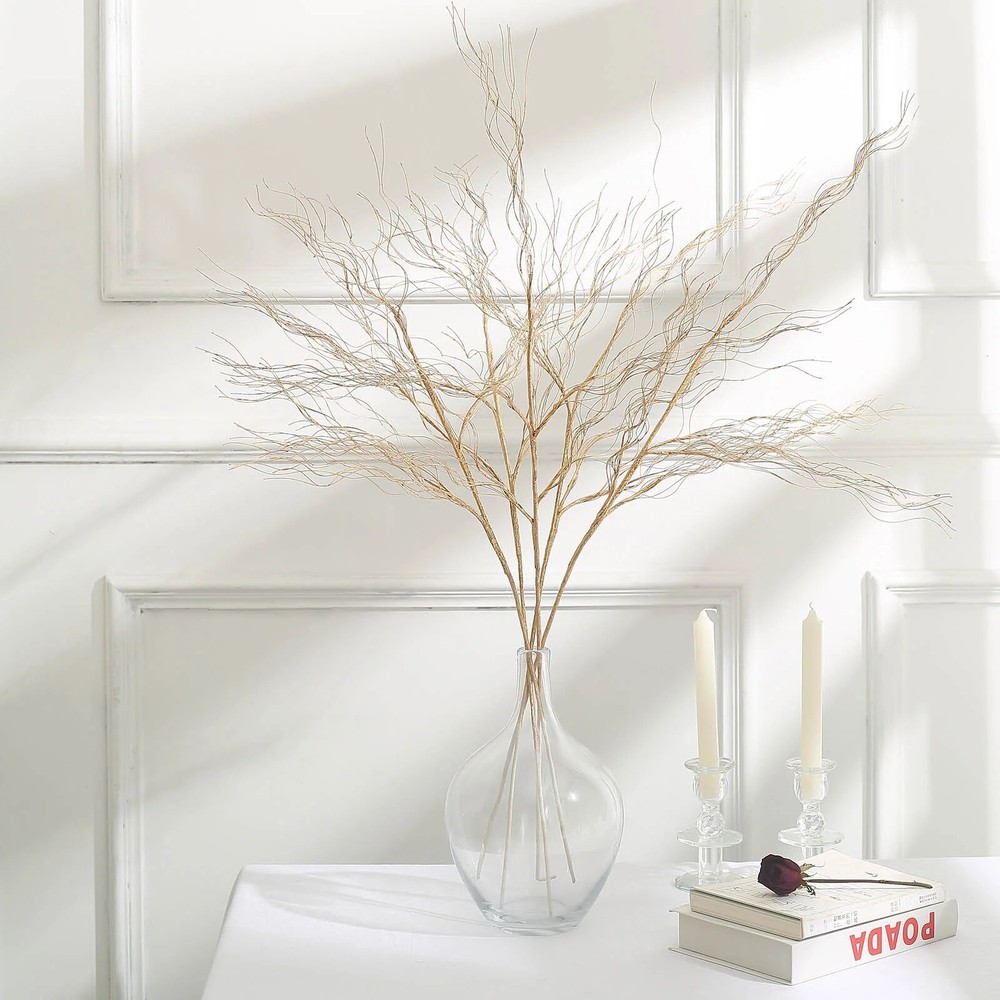 4 Metallic Gold 39″ Long STEM Artificial Twigs Bendable Willow Sprays Events