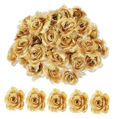 Psyqtsuary Gold Roses Artificial Flowers, 30 Pcs Fake Silk Gold Flowers Real