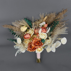 Burnt Orange Pampas Bridal Bouquet – 15.7″ Boho Wedding Flowers