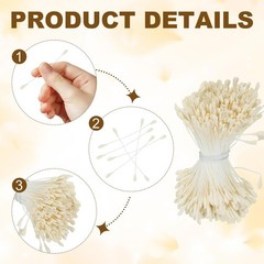 PATIKIL 2.5mm Double Heads Flower Stamen, 340 Pcs 2.5mm, Cream White