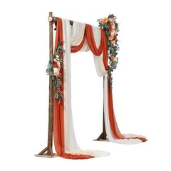 Orange Floral Arch Kit: 2pcs Silk Flowers + 3pcs 33ft Sheer Drapes