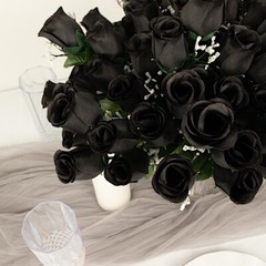 84 Black SILK ROSE BUDS Wedding Party Flowers Bouquets Decorations on SALE