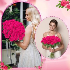 36 Pcs Artificial Roses with Long Stems – Fake Silk Rose Artificial Hot Pink