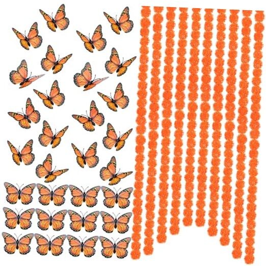 40 Pieces 5 ft Day of The Dead Marigold Garland Set Including 10 Pcs Long