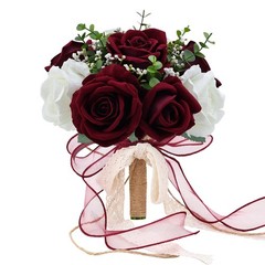 Vkkperp 9in Wedding Bouquets for Bride Bridesmaid, 9 inches, Burgundy & White