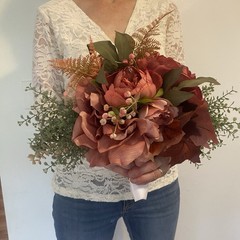 Bridal Wedding Bouquet Lovely Budget Handmade Faux Florals Dusty Rose Green